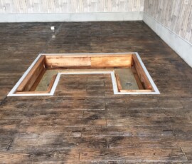 フロアーラボオリジナルの施工 スタンプコンクリートビンテージウッド調